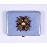 A Late 19th/ Early 20th Century Faberge Silver Gilt and Pale Blue Enamel Rectangular Cigarette Case,