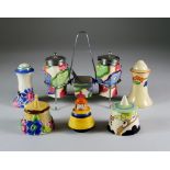 Blue Chintz, a Clarice Cliff Bizarre Three Piece Cruet Set with Chrome Plated Mounts and Other