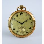 An 18ct Gold Cased Open Face Keyless Pocket Watch, 20th Century by Eterna, 45mm diameter case,