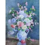Edith Alice Andrews (19th/20th Century) - Watercolour - Still life with blue and white jug of