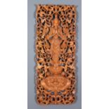 A South East Asian Hardwood Carving, Late 20th Century, the central panel depicting a goddess