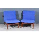 A Pair of Late 1950s/Early 1960s Franz and Son of Denmark Teak Framed Low Easy Chairs, upholstered