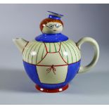 Bones the Butcher, a Clarice Cliff Bizarre Teapot and Cover, of spherical form modelled in the