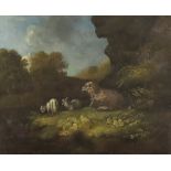 James Lambert (1741-1799) - Pair of oil paintings - Studies of sheep in rural landscapes, one signed