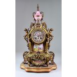 A Late 19th Century French Gilt Metal and Porcelain Mounted Mantel Clock, No. 695, the 3.5ins