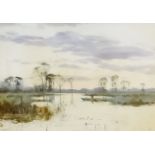 Late 19th Century British School - Watercolour - Angler fishing from a punt in a wetland