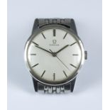 A 20th Century Omega Manual Wind Wristwatch, stainless steel case, 34mm diameter, the silver dial