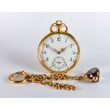 A 18ct Gold Cased Open Faced Keyless Pocket Watch, internal dust cover engraved " MK and NEUJAHR