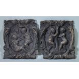A Pair of English/Low Countries Oak Carved Panels, 17th Century, depicting Adam and Eve and Cain and