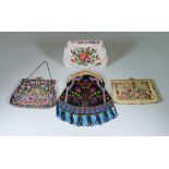 A Lady's Evening Bag Worked in Coloured Beads with Floral Design, Late 20th Century, and three