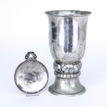 A Danish Silvery Metal Vase and a Danish Silver One-handled Circular Dish, the vase by Christian