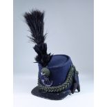 A Rifle Brigade Shako with Feathered Plume, 1912, card construction with felt covering, braided cord