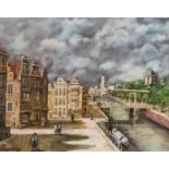 Den Uyl (20th/21st Century) - Oil painting -A Dutch townscape after a 17th Century original, panel