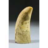 A Scrimshaw Whale's Tooth, 19th Century, worked with the portrait of a young woman wearing a