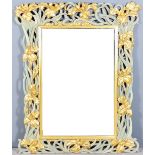 A Modern Gilt and Grey Painted Framed Rectangular Wall Mirror, carved with lilies and inset with