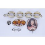 A Planished Silvery Metal Oval Open Brooch and Mixed Costume Jewellery, the brooch by Georg