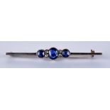 A Late 19th/ Early 20th Century Sapphire and Diamond Bar Brooch, silver and gold coloured metal