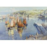 Harry Wanless (1873-1933) - Watercolour - Harbour scene with boats in full sail, signed, 13ins x