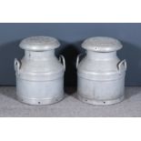 A Pair of Grundy (Teddington) Ltd. Aluminium Milk Churns and Covers, 1959 and 1962, each with