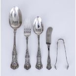 A Sterling Silver Queens Pattern Part Table Service, comprising- four table spoons, six dessert