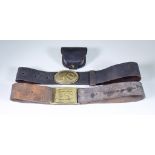 Two U.S. Army Belts and a percussion cap box, comprising - 1839-1861 sword belt, leather, with die