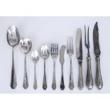 A Sterling Silver Part Table Service, stamped 925 Sterling, with moulded handles with angular