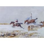 John Beer (1883-1915) - Watercolour - "The Canal Turn, Gd National 1901", Grudon in the lead,