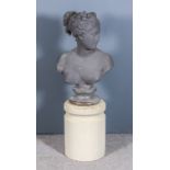 A Grey Painted Composition Bust of a Classical Female, on circular socle, 26ins high and