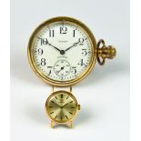 A Plated Cased Open Faced Keyless Pocket Watch, 20th Century, by Waltham, 50mm diameter case,