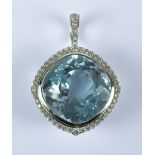A Blue Topaz and Diamond Pendant, Modern, 18ct white gold set with a centre faceted blue topaz,
