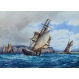 Frederick James Aldridge (1850-1933) - Watercolour - Shipping in choppy seas, signed, 9.5ins x 13.