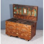 An Indian Brass Bound and Inlaid Two-Handled Storage Chest, the architectural arcaded fitted