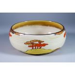 Coral Firs, a Clarice Cliff Bizarre Bowl, shape no.632s/s 7ins diameter x 3ins high, printed mark