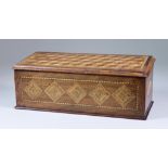 An Inlaid Rectangular Box, Early 19th Century, with parquetry to the moulded top and front, shell