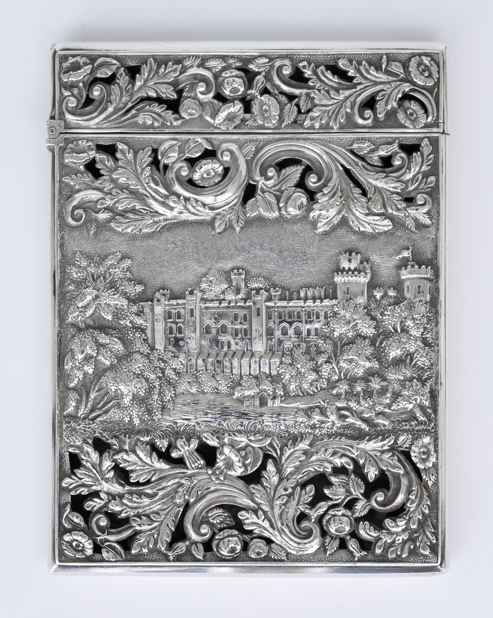 A Victorian Double-Sided "Castle Top" Rectangular Card Case, by Nathaniel Mills Birmingham 1838, the