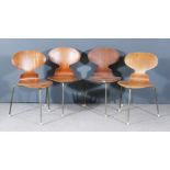 After Arne Jacobsen (1902-1971) - Set of Four Danish Teak and Chrome Metal Framed Chairs, Model