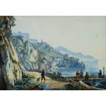 Attributed to Achille Vianelli (1803-1894) - Watercolour - "Amalfi Coast", 7.5ins x 10ins, in gilt