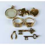 A Mixed Lot of 9ct Gold, Modern, comprising - a gentleman's ring set with nine paste stones, size O,