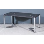 A Modern Chrome Metal Framed and Black Cloth Covered Low Coffee Table, 41ins wide x 21ins deep x