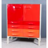 A Raymond Loewy (1893-1986) for Doubinsky Freres - Red, Orange Lacquer and White Melamine Cabinet,