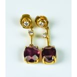 A Pair of Ruboid and Diamond Earrings, Modern, 18ct gold, set with faceted Ruboid stones, each