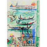 ***John Bratby (1928-1992) - Crayon - "Feeding the Seagulls Rolls", signed, titled, inscribed and