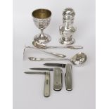 An Edward VII Silver Pepperpot and Mixed Silverware, the pepperpot by Holland Aldwinckle and Slater,