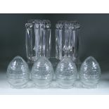 Four Cut Glass Hanging Lamp Pendant Light Shades, 6.25ins high, and a pair of clear glass vases with