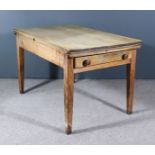 A Victorian Pine Kitchen Table, fitted one frieze drawer, on square tapered legs, 49ins x 31ins x