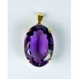 A Large Faceted Amethyst Pendant, Modern, 18ct gold set with a faceted amethyst, approximately 20ct,