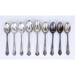 Seven George V Silver Coffee Spoons, Two Similar Teaspoons and Mixed Silverware, the seven spoons by
