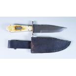 A Californian Bowie Knife, Circa 1840, 5ins "Damascus" steel blade,"Coffin Handle" bone scales