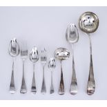 A Selection of Mainly Georgian and Victorian Silver Old English Pattern Flatware, various makers and