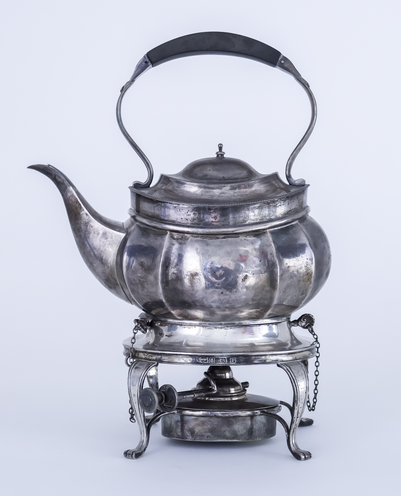 A George VI Silver Oval Tea Kettle on Stand with Spirit Lamp, by Mappin and Webb Birmingham 1939,